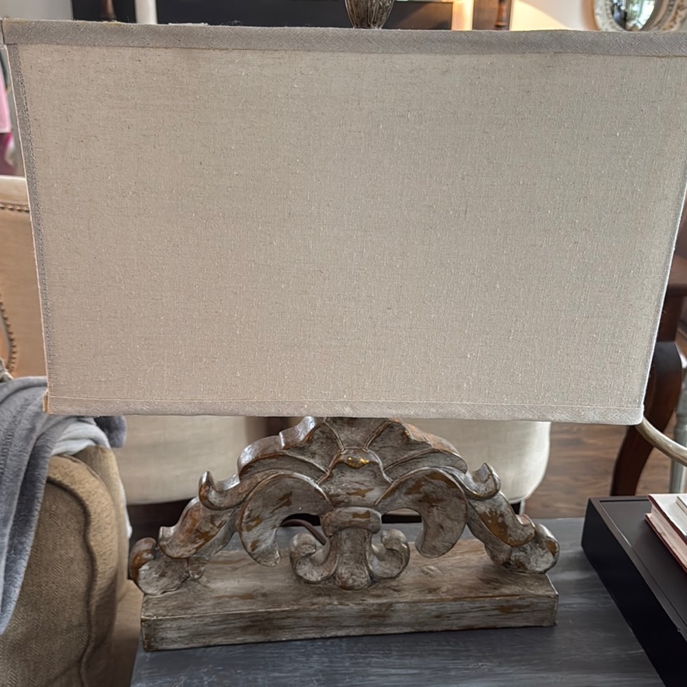 Elegant Beige Table Lamp with Ornate Base